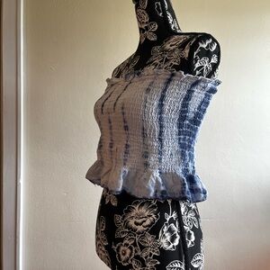 Style Envy Blue Tie-Dye Smocked Off-Shoulder Crop Top